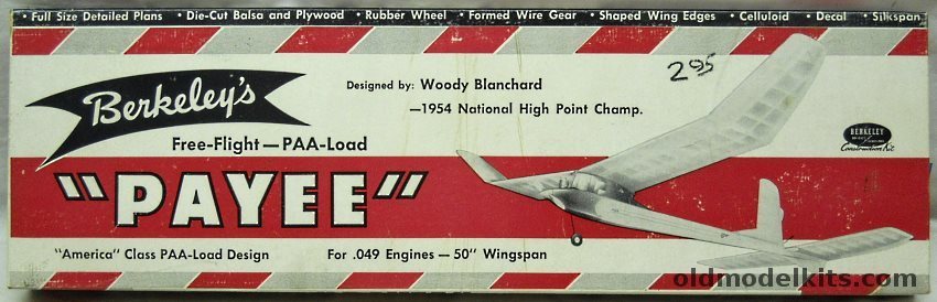 Berkeley Payee Free Flight PAA Load - 50 Inch Wingspan Flying Aircraft for Pan Am Load Competition plastic model kit